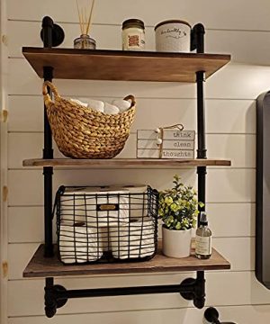 Industrial Pipe Shelf Rustic Wall Shelves With Towel Bar 24 Towel Racks For Bathroom 3 Layer Wood Hanging Shelving 0 300x360