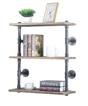 Industrial Pipe Shelf Wall MountedSteampunk Real Wood Book Shelves3 Tier Rustic Metal Floating ShelvesWall Shelving Unit Bookshelf Hanging Wall ShelvesFarmhouse Kitchen Bar Shelving24in 0 300x360