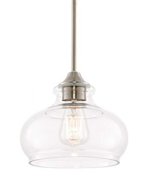 Kira Home Harlow 9 Modern Industrial FarmhouseSchoolhouseRustic Pendant Light With Clear Glass Shade Adjustable Hanging Height Brushed Nickel Finish 0 300x360