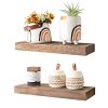 Labcosi Farmhouse Floating Shelves For Wall 2 Pack Rustic Shelves For Bathroom Solid Wood Shelf Display Rack For Home Decor Trophy Display Photo Frames Potted Plant Pale Brown 0 100x100