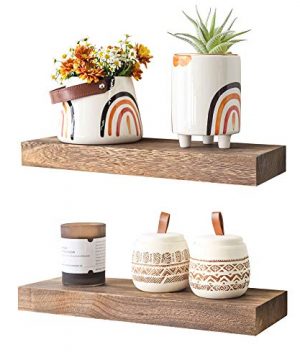 Labcosi Farmhouse Floating Shelves For Wall 2 Pack Rustic Shelves For Bathroom Solid Wood Shelf Display Rack For Home Decor Trophy Display Photo Frames Potted Plant Pale Brown 0 300x360