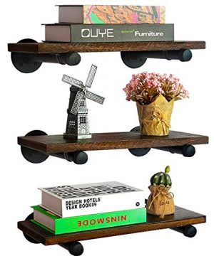 MANTE BLONG Floating Shelves With Industrial Pipe Brackets Rustic Set Of 3 Wall Mounted Wood Shelving Storage Home Decor For Living Room Bedroom Bathroom Kitchen Office Brown 0 300x360