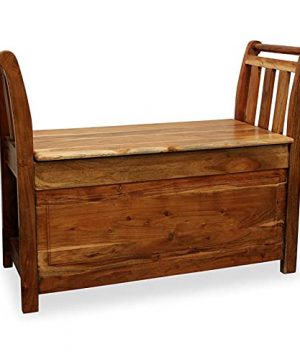 MOTI Winged 38 Hand Carved Farmhouse Solid Wood Storage Bench In Natural 0 300x360