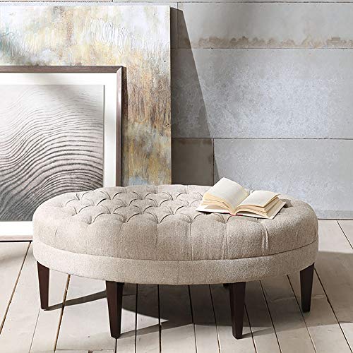 Madison Park Martin Oval Surfboard Tufted Ottoman Large Soft Fabric All Foam Wood Frame Linen Oval Coffee Table Ottoman 1 Piece Modern Design Coffee Table For Living Room 0 0