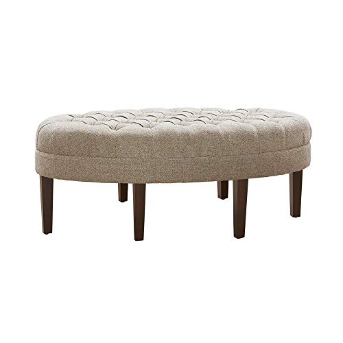Madison Park Martin Oval Surfboard Tufted Ottoman Large Soft Fabric All Foam Wood Frame Linen Oval Coffee Table Ottoman 1 Piece Modern Design Coffee Table For Living Room 0