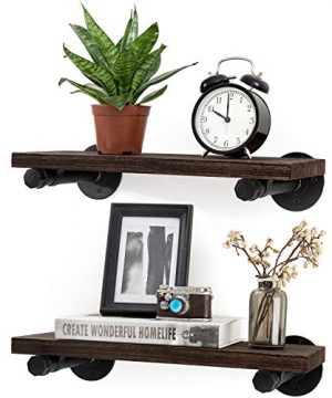 Mkono Floating Shelves With Industrial Pipe Brackets Rustic Farmhouse Shelf Set Of 2 Wall Mounted Wood Shelving Storage Home Decor For Bathroom Living Room Bedroom Kitchen Office 0 300x360