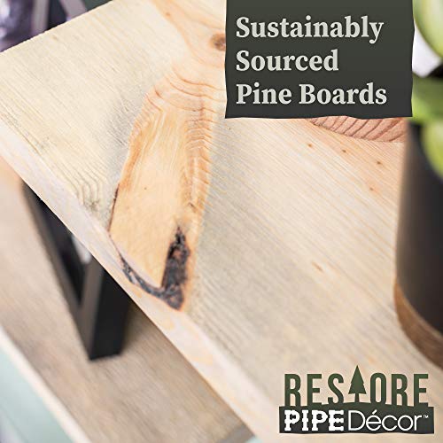 PIPE DECOR Industrial Pipe Wooden Shelves Restore Premium Ponderosa Pine Wood Shelving 24 Inch Length Set Of 2 Boards And 4 Angle Brackets Driftwood Tan Finish 0 0