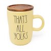 RAE DUNN EASTER COFFEETEA MUG THATS ALL YOLKS Artisan Collection By Magenta Cute All Yellow Mug With Wood LidCoaster Great Easter Or Holiday Gift For Your Spring Bunny 0 100x100