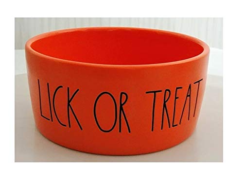 Rae Dunn Artisan Collection 6 In Halloween Lick Or Treat Solid Orange Dog Pet Bowl LL 0