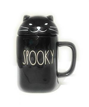 Rae Dunn Artisan Collection By Magenta Solid Black Spooky With Cat Face Topper Halloween Coffee Tea Mug 0 300x360