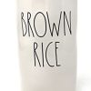 Rae Dunn BROWN RICE Glossy White 85 Inch High Ceramic Canister Cellar With Wood Lid Black Letters 0 100x100