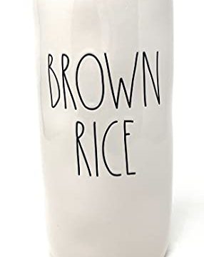 Rae Dunn BROWN RICE Glossy White 85 Inch High Ceramic Canister Cellar With Wood Lid Black Letters 0 286x360