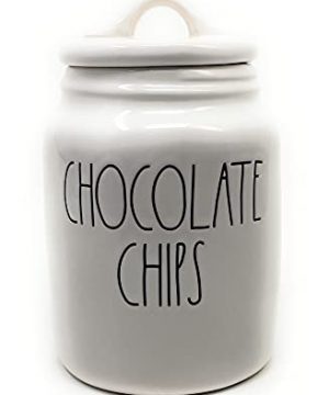 Rae Dunn CHOCOLATE CHIPS Glossy White Ceramic Small 675 Inch High Canister With Ceramic Flat Lid 0 300x360