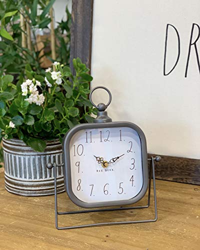Rae Dunn Desk Clock Battery Operated Modern Metal Rustic Design With Top Loop For Bedroom Office Kitchen Small Classic Analog Display Chic Home Decor For Desktop Table Countertop 0 1