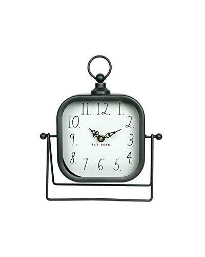 Rae Dunn Desk Clock Battery Operated Modern Metal Rustic Design With Top Loop For Bedroom Office Kitchen Small Classic Analog Display Chic Home Decor For Desktop Table Countertop 0