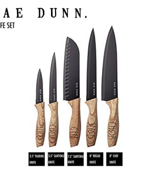 Rae Dunn Everyday Collection Set Of 5 Stainless Steel Knives With Sheaths Chef Paring Bread Santoku Knives Black 0 2 300x360