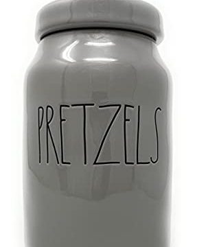 Rae Dunn PRETZELS Glossy Grey Ceramic 825 Inch High Canister With Black Letters 0 287x360