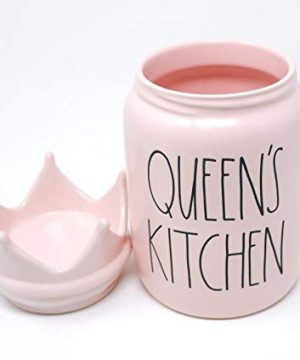 Rae Dunn QUEENS KITCHEN Small Size 75 Inch Matte Pink Canister With Crown Topper Lid 0 300x360