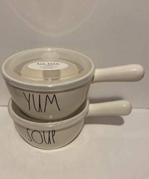 Rae Dunn SOUP YUM Bowl And Storage SET OF 2 Withlid And West Handled Ceramic Dishwasher And Microwave Safe Oven Safe Up To 400 F 205 C 0 300x360