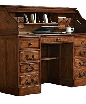 Roll Top Desk Solid Oak Wood Executive Oak Desk 54x24x45 Home Office Secretary Organizer Roll Hutch Top Easy Assembly Quality Crafted Construction Locking File Drawers Dovetailed 0 300x360