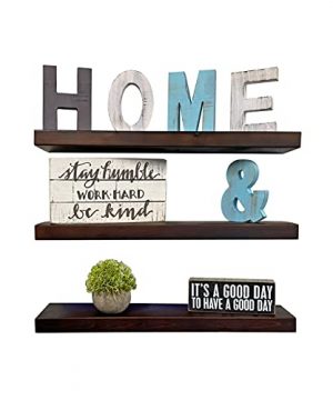Rustic Farmhouse 3 Tier Justified Floating Wood Shelf Floating Wall Shelves Set Of 3 Hardware And Fasteners Included Dark Walnut 24 0 300x360