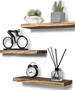 Rustic Wood Floating Shelves Wall Mounted Farmhouse Wooden Wall Shelf For Bathroom Kitchen Bedroom Living Room Set Of 3 Carbonized Black 0 300x360