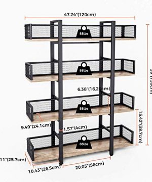 STURDIS 4 Tier Bookshelf Solid Wood 4 Shelf Rustic Vintage Industrial Style Bookcase And Book Shelf Metal And Wood Book Case 0 5 300x360