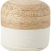 Signature Design By Ashley Sweed Valley Jute Cotton Pouf 20 X 20 Inches Beige White 0 100x100