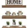Sorbus Floating Shelf Set Rustic Wood Hanging Rectangle Wall Shelves Perfect For Home Decor Trophy Display Photo Frames And More 3 Pack Mahogany 0 100x100