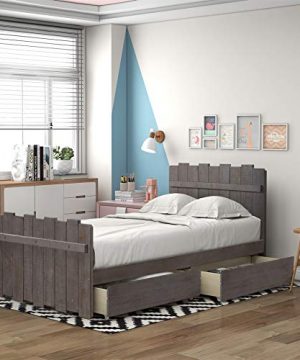 Twin Bed Frame With Storage Drawers Wooden Platform Bed Frame With Vintage Fence Shaped Headboard And Footboard Rustic Style Gray 0 300x360