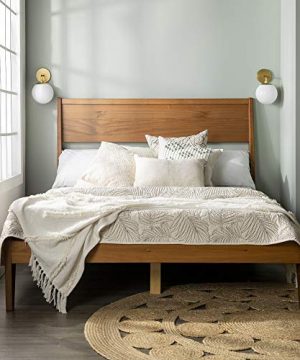 Walker Edison Mid Century Modern Wood Queen Headboard Footboard Platform Bed Frame Bedroom Caramel 0 300x360