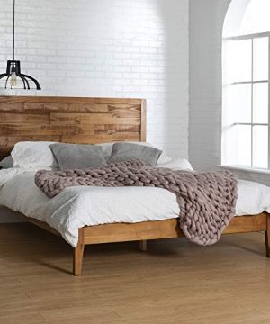 Walker Edison Mid Century Modern Wood Queen Platform Bed FrameHeadboard Footboard Bed Frame Bedroom Caramel BrownQueen 0 300x360