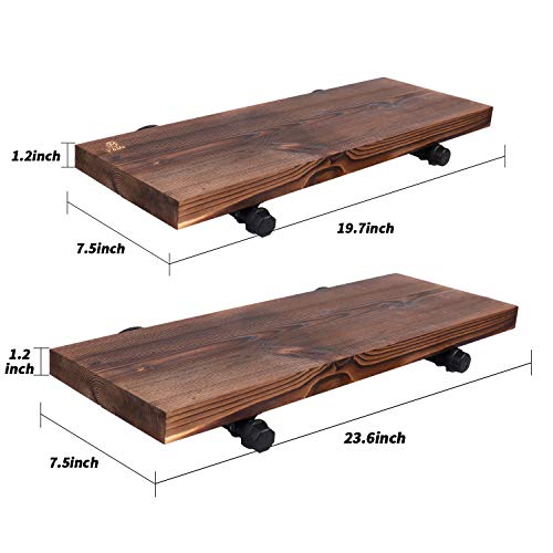 Wall Mounted Floating Shelves With Industrial Pipe Brackets Set Of 2 Solid Pine Wood Pipe Shelf Dark Walnut Color 236 Inch And 197 Inch Length X 75 Inch Wider 0 3