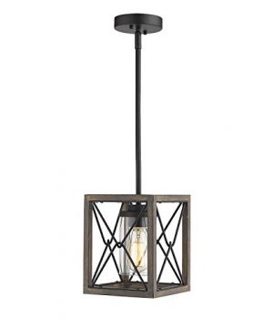 Zeyu 1 Light Farmhouse Pendant Light Vintage Cage Hanging Light With Clear Glass Shade In Wood And Black Finish 011 1 WFBK 0 300x360