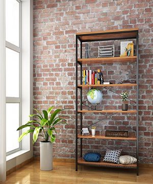 Shaofu 5 Tier Industrial Style Bookshelf And Bookcase Vintage 5 Shelf Industrial Bookshelf Furniture US Stock 2 Pack 5 Tiers 0 300x360