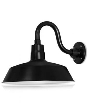 14in Satin Black Outdoor Gooseneck Barn Light Fixture With 10in Long Extension Arm Wall Sconce Farmhouse Vintage Antique Style UL Listed 9W 900lm A19 LED Bulb 5000K Cool White 0 300x360
