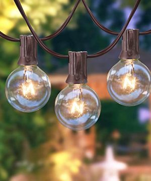 25Ft G40 Outdoor String Lights With 15 Clear Bulbs 3 Spare Warm White Connectable String Lights For Party Patio Indoor Outdoor Decor 5W E12 Socket Base Brown Wire 0 300x360