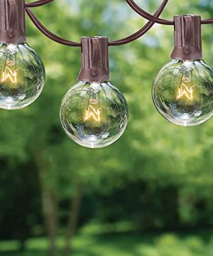 Abeja Patio Outdoor String Lights 50Ft With 20 G40 Clear Bulbs5 Spare E12 Socket Base 5W UL Certified For Deck Porch Party Markets Decor Brown 0 300x360