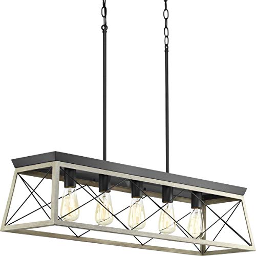 Briarwood Collection Whitewashed Five Light Farmhouse Linear Chandelier 0