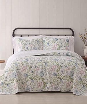 Cottage Classics Twin XL Field Floral 2 Piece Farmhouse Style Quilt And Sham Set Modern Floral Print Multi 0 300x360