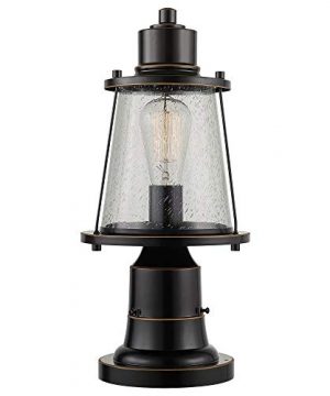 Globe Electric 44363 Charlie 1 Outdoor Lamp Post Light Fixture With Base Adaptor Oil Rubbed Bronze Seeded Glass Shade 0 300x360