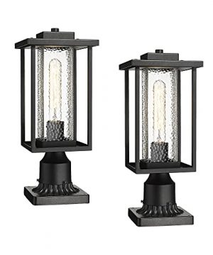 KAUEN Outdoor Post Light Outdoor Pole Light Fixture With Pier Mount Base Exterior Lamp Post Light In Black Finish With Water Ripple Glass 2435 1G 2PK 0 300x360