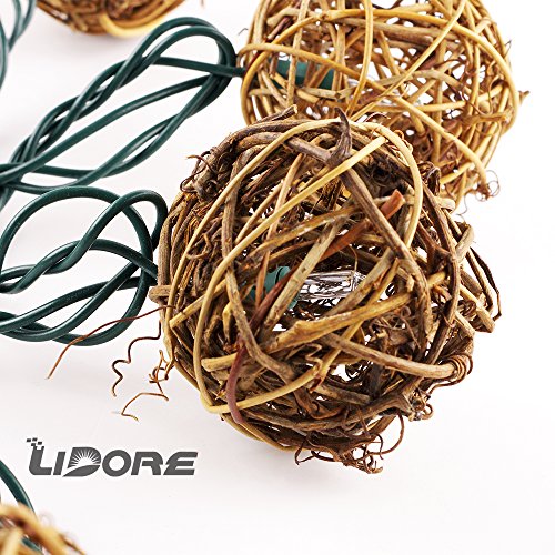 LIDORE 10 Counts Natural Rattan Balls String Light Warm White Light For Patio Wedding Garden And Party Brown Rattan And Green Cord 0 0