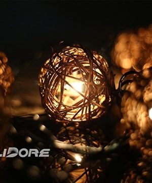 LIDORE 10 Counts Natural Rattan Balls String Light Warm White Light For Patio Wedding Garden And Party Brown Rattan And Green Cord 0 2 300x360