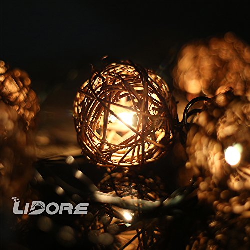 LIDORE 10 Counts Natural Rattan Balls String Light Warm White Light For Patio Wedding Garden And Party Brown Rattan And Green Cord 0 2