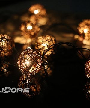 LIDORE 10 Counts Natural Rattan Balls String Light Warm White Light For Patio Wedding Garden And Party Brown Rattan And Green Cord 0 4 300x360