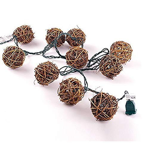 LIDORE 10 Counts Natural Rattan Balls String Light Warm White Light For Patio Wedding Garden And Party Brown Rattan And Green Cord 0