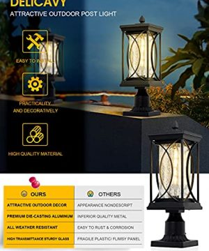 Modern Outdoor Post Lantern Exterior Light Fixtures Pillar Lamp With 3 Inch Pier Mount Adapter Black Aluminum With Crackle Glass Outdoor Post Lights For Patio Yard Garden Pathway 0 0 300x360