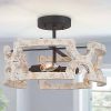 Optimant Lighting Farmhouse Wood Drum Semi Flush Mount Ceiling Light Vintage Distressed White Close To Ceiling Light Fixtures For Bedroom Hallway Kitchen Foyer And Dining Room 0 100x100