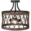 Osimir Semi Flush Mount Ceiling Light 3 Light Ceiling Light Fixture 16 Inch Cage Drum Pendant Hanging In Wood And Black Finish PE9170 3 0 100x100